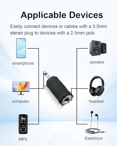 2.5mm Mono Male to 3.5mm Mono Female Adapter | 2-Pole 2.5mm to 3.5mm Jack Adapter Converter for Headphones Speakers Mobile Devices, 2pcs