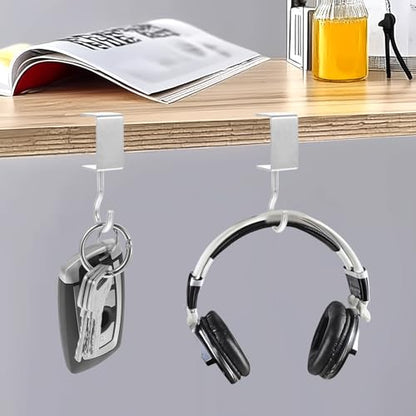cobee Clamp-On Under Desk Hooks, Desk Mount Hanging Bag Holder Metal Hook | Adjustable Headphones Clamp Organizer Portable Purse Hanger Clip Reduce Clutter Table Desk Under Counter (4 Pcs, Silver) - color: 4 Pcs, Silver