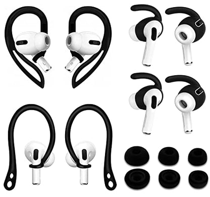 Eartips & Earhooks Compatible with AirPods Pro, Over-Ear 2 Pairs TPU Ear Hook & 2 Pairs Anti Slip Silicone Ear Hooks & 3 Pairs S/M/L in-Ear Tips, Compatible with AirPods Pro 1+1+2S+3 Black - color: Black