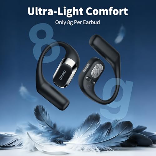 OHAYO Open Ear Headphones,Over Ear Earbuds with Ergonomic Earhook,Bluetooth Headphones 5.4 with Smart Digital Display,40H Playtime,IPX6 Waterproof,Touch Control Operate Fit Cycling,Running,Workout - color: Black