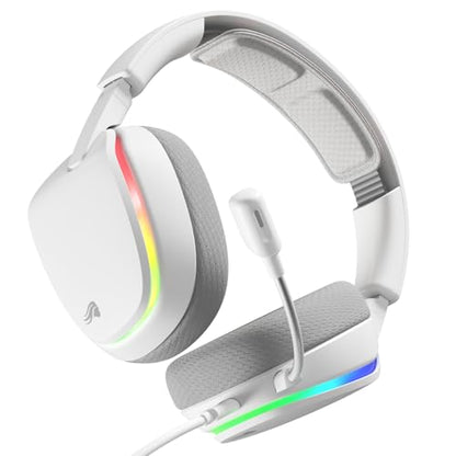 GLORIOUS GHS Eternal RGB - Stereo RGB Gaming Headset for PC, PS5, PS4, Switch - Custom Tuned Angled Drivers, Adjustable Crystal Clear Detachable Mic, USB-C - Durable, All Day/Night Comfort - White - color: White RGB