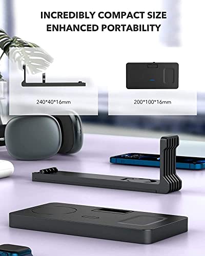 Headphone Stand Headset Holder with Wireless Charger, 4 in 1 Fast Wireless Charging Station for Apple Watch,Air Pods Pro/2, iPhone13/12/11/X, Earphone Hanger with 2 USB-C Ports for Desktop Gamer Room