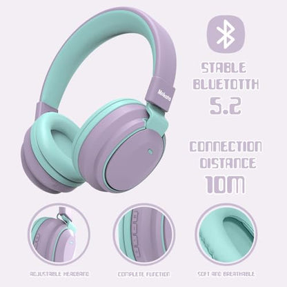 Mokata Kids Headphones Bluetooth 5.3 Wireless Lightweight Fast Charging 68 Hours Play Time Volume Limited 85/94dB Over Ear Foldable with Built-in Mic for Toddler Tablet Pad Light Purple - color: Light Purple