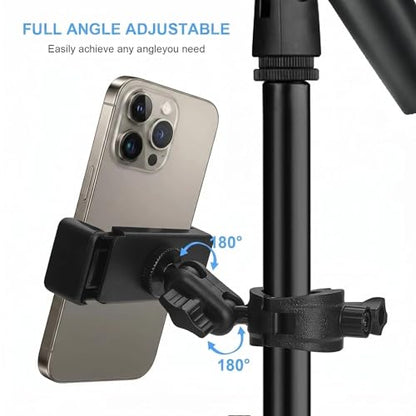 Phone Holder for Microphone Stand, Adjustable Mic Music Stand Phone Holder for Mobile Phones, Rotatabe Phone Mic Stand Mount Compatible with for All iPhone, Android Cell Phone