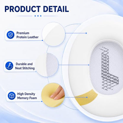 Replacement Ear Pads for JBL E65BTNC/Live 650BTNC/Live 770NC/Live 660NC/Duet NC Headphone, Extra Thick Cushions, Ear Cups Cover, Soft Leather＆Memory Foam Headset Earpads (White) - color: White