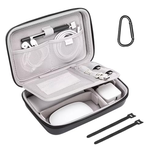 MOSISO Electronic Organizer Travel Case Compatible with MacBook Power Adapter, Compatible with Magic Mouse & Pencil, SD Card, USB Flash Disk with 4 Modular Insert & 2 Cable Tie & Snap Hook, Black - color: Black