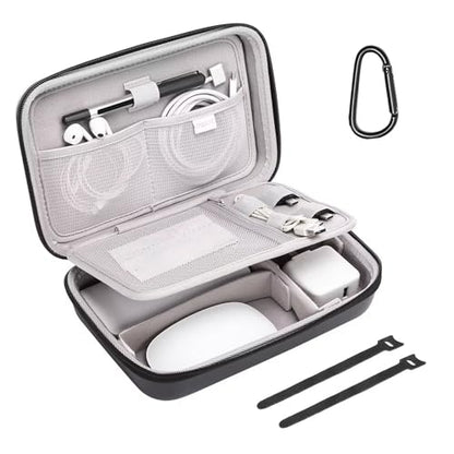MOSISO Electronic Organizer Travel Case Compatible with MacBook Power Adapter, Compatible with Magic Mouse & Pencil, SD Card, USB Flash Disk with 4 Modular Insert & 2 Cable Tie & Snap Hook, Black - color: Black