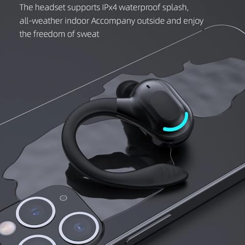 Wireless Headset Business Headphones,Waterproof Hanging Single Ear Earbuds,Mono Wireless Headset Noise Cancelling Sports Wireless Earpiece with Mic for Smart Phones (Black) - color: Black