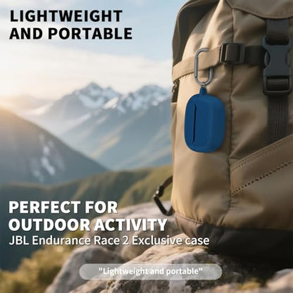 OAJ Soft Silicone Protective Case Cover for JBL Endurance Race 2, Front LED Visible, Compatible with JBL Endurance Race 2 Charging Case with Carabiner & Cleaner kit(Navy Blue) - color: Navy Blue