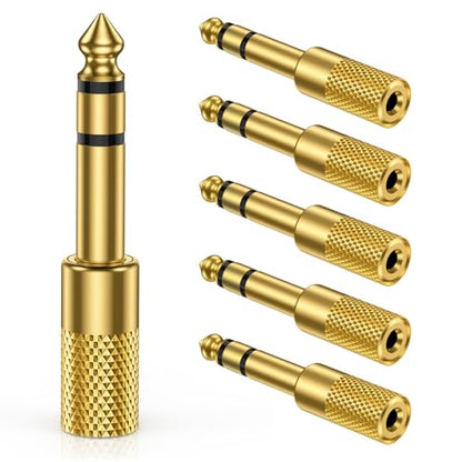 [2-Pack] 1/4" to 3.5mm Headphone Adapter, Gold-Plated Audio Converter | 6.35mm to 3.5mm Female Stereo Jack Plug for Earphone, Phone, Guitar Amp, Keyboard, Digital Piano, Speaker, Mixer