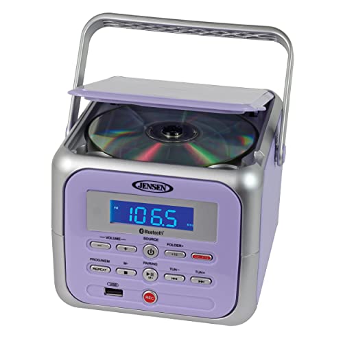 Jensen® CD-660 Portable Retro Boom Box CD Player Bluetooth Digital Home Music System with MP3, USB/AUX Input, FM Radio, Stereo Speakers - Purple Limited Edition