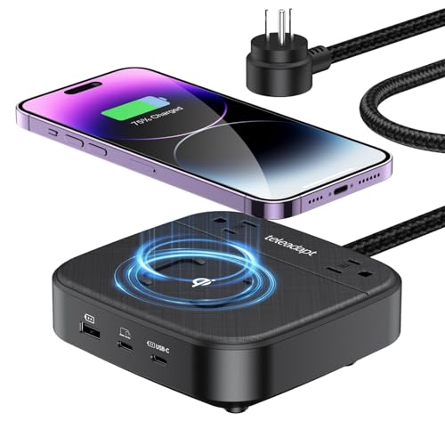Charging Station 67W, 6 in 1 iPhone Charger Station with USB Port | Wireless Charging, 2× AC Outlets, Desktop/Bedside/Nightstand GaN Multi Power Station for iPhone, Galaxy, Hotel-Grade, Black - color: Black