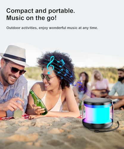 Mini Portable Bluetooth Speaker, TWS Pairing Bass LED Lights, Rechargeable | Long Playtime, Stereo Sound, BT 5.3, Home & Outdoor, AUX Input, TF Card, Lanyard, Christmas Birthday Gifts for Men Women Kids - color: Black