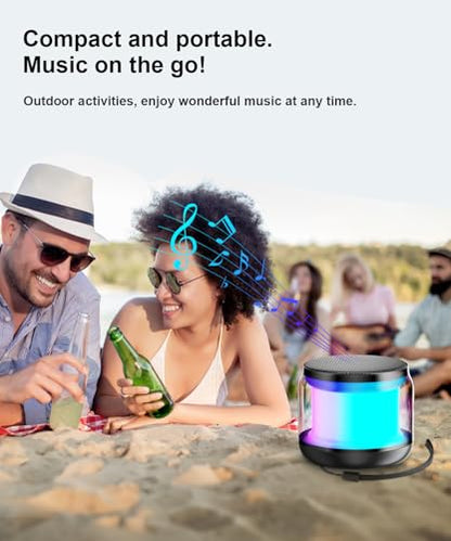 Mini Portable Bluetooth Speaker, TWS Pairing Bass LED Lights, Rechargeable | Long Playtime, Stereo Sound, BT 5.3, Home & Outdoor, AUX Input, TF Card, Lanyard, Christmas Birthday Gifts for Men Women Kids - color: Black
