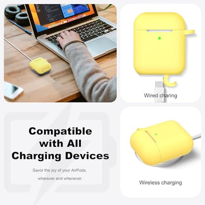 for AirPods 2nd/1st Case Silicone Cover, Yellow | Compatible with Apple AirPods 2nd/1st (2019/2016) Generation with Keychain & Cleaner Kit, Wireless Charging Compatible - color: Yellow