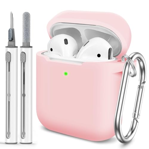 for AirPods Case Cover, Come with Clean Pen，Soft Silicone Protective Cover with Buckle for Women Men Compatible with Apple AirPods 2nd 1st Generation Charging Case, Front LED Visible,Pink - color: A9-Pink
