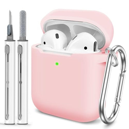 for AirPods Case Cover, Come with Clean Pen，Soft Silicone Protective Cover with Buckle for Women Men Compatible with Apple AirPods 2nd 1st Generation Charging Case, Front LED Visible,Pink - color: A9-Pink