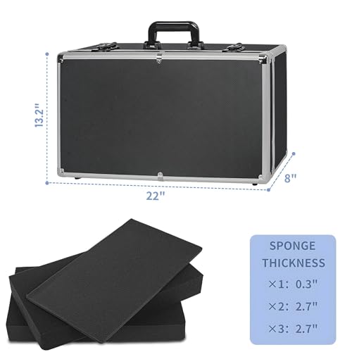 22 Inch Hard Carrying Case | Ideal for Wireless Mic System Storage & Camera Gear Transportation with Customizable Pre-Diced DIY Foam, Black - size: Inner：21.6''X 11.6''X 7.6''
