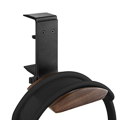 GEEKRIA Walnut Headphone Holder with Metal Desk Clamp, Walnut Headband Rest Headset Hanger, Space-Saving Under Desk Mount for AirPods Max, Sony WH-1000XM Series and Other Over-Ear Headphones
