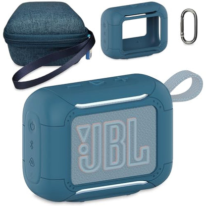 Protective Case for JBL Go 5 Portable Bluetooth Speaker | Accessories Hard Carrying Case and Silicone Cover with Metal Carabiner (Blue Case) - color: Blue Case