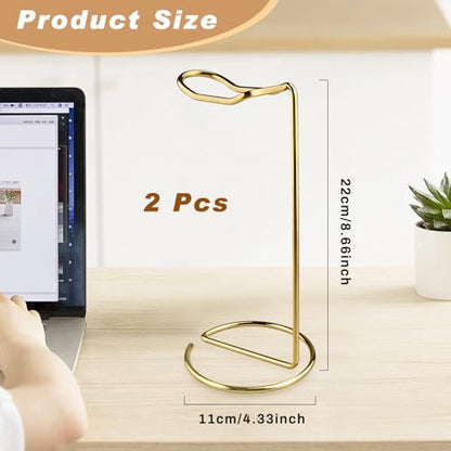 2 Pcs Headphone Stand Metal Headset Holder Tabletop Earphone Stand Headphones Hanger Organize Shelf Hanger Showing Display for Home Office Desk Rack - Gold