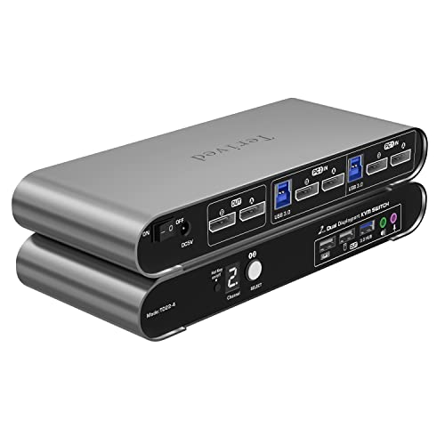 2 Port DP USB 3.0 Automatic KVM Switch Dual Monitor 4K@144Hz Two Computers Two DisplayPort Monitors switcher, 8K@30Hz, Aluminum hotkey Audio mic, Digital Display, HDR10 with Cables - style: 2 Computers 2 DP Monitors USB 3.0