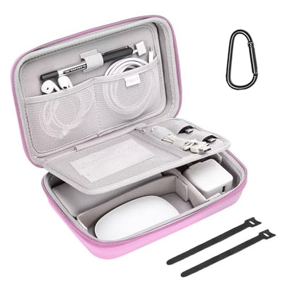MOSISO Electronic Organizer Travel Case Compatible with MacBook Power Adapter, Compatible with Magic Mouse & Pencil, SD Card, USB Flash Disk with 4 Modular Insert & 2 Cable Tie & Snap Hook, Pink - color: Pink