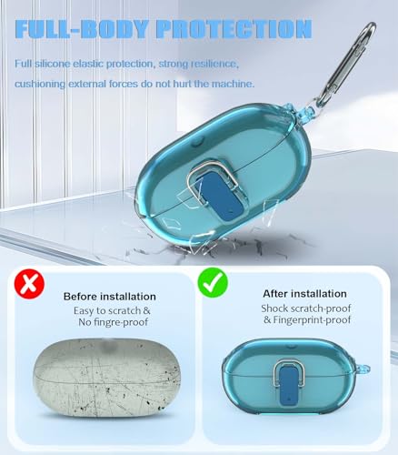 [Upgrade Secure Lock] for Beats Solo Buds 2024 Case Cover with Cleaner Kit, AGENTNANO Clear TPU Shockproof Protective Cover Compatible with Beats Solo Buds Charging Case with Carabiner-Clear Blue - color: Clear Bule