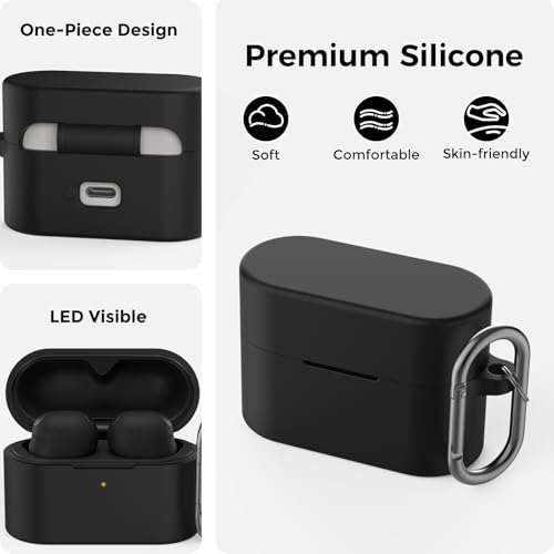 AhaStyle Silicone Case for Sony WF-1000XM6 (2026) Accessories, Black | with Carabiner, LED Visible, Skin-Friendly Soft Touch, Full Protection, Shockproof, Wireless Charging, for Men Women - color: Black