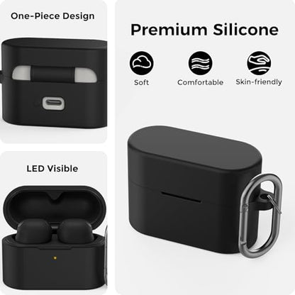 AhaStyle Silicone Case for Sony WF-1000XM6 (2026) Accessories, Black | with Carabiner, LED Visible, Skin-Friendly Soft Touch, Full Protection, Shockproof, Wireless Charging, for Men Women - color: Black