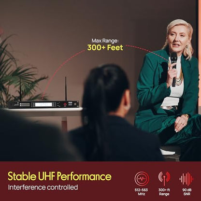 Pyle 8 Channel UHF Wireless Microphone System with 4 Handheld, 4 Lavalier & 4 Headset Microphones, 300 Ft Range & Rack Mount Receiver for Church, Conferences & Live Events - style: 8-Channel All Mixed