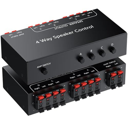 PROZOR 4-Zone Speaker Selector Switch, Passive Speaker Switch Box for 1 Amplifier to 4 Speaker Pairs, Independent A/B/C/D Buttons, 150W RMS per Channel, Supports 4–16Ω Passive Speakers | for 1 Amplifier to 4 Speaker Pairs, Independent A/B/C/D Buttons, 150