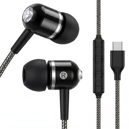 ADOOPE USB-C Wired Earbuds with Microphone, in-Ear Headphones for Android & USB-C Devices, Noise-Isolating Stereo Earphones with Inline Remote for Phone Calls, Music & Video - Black - color: Black