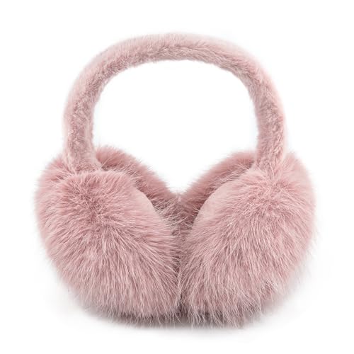 Earmuffs for Women Girls Faux Fur Fuzzy Headband Foldable Ear Covers Cold Weather Accessory - color: Pink