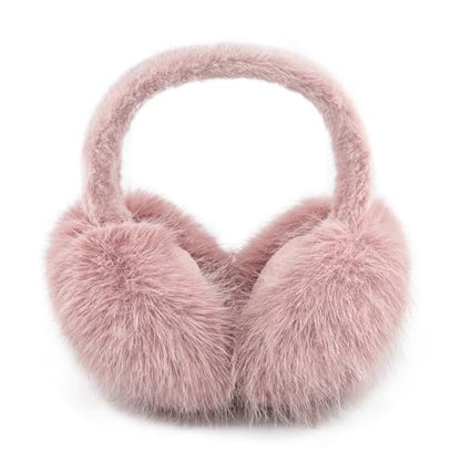 Earmuffs for Women Girls Faux Fur Fuzzy Headband Foldable Ear Covers Cold Weather Accessory - color: Pink