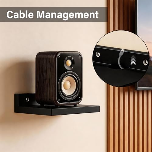 DAWASAPAT Speaker Wall Mounts for Samsung, Roku, Sony, JBL, Vizio, LG and More Rear Speakers Save Space, 5.9" x 5.9" Wooden Speaker Mounts Easy to Install for Home Theater Surround Sound - color: Black