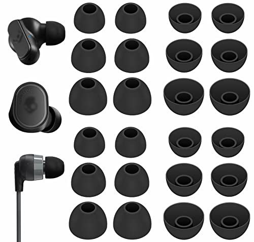 12 Pairs Ear Tips Buds Compatible with Skullcandy in-Ear Earphone, Replacement Flexible Silicone Eartips Earbuds Accessories Compatible with Skullcandy Dime/Sesh Evo/Jib/Ink'd+ - Black - color: black