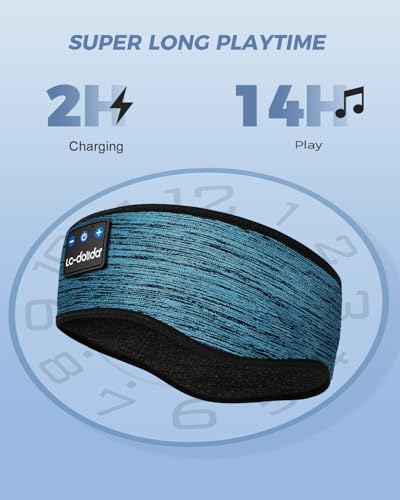 LC-dolida Boho Sleep Headphones Headband, Over Ear Bluetooth Headphones Wireless Womens Headbands, Wireless Earphones Sweat Resistant Band Music Sleeping Eye Mask Earbuds for Sports Unique Gifts - color: Beige Blue