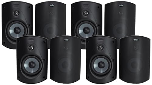 Polk Audio Atrium 5 Outdoor Speakers with Powerful Bass (Pair, Black), All-Weather Durability, Broad Sound Coverage, Speed-Lock Mounting System (Pack of 4) - color: Black, size: 4 Speakers, style: Atrium 5