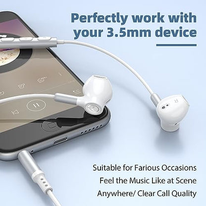 BENEWY Wired Earbuds 3.5mm Magnetic Earphones with Microphone Headphones | Noise lsolating, Clear Stereo, Ergonomic Design for iPhone, iPad,Smartphone, MP3 Players, Laptops and Other Audio Devices - color: White