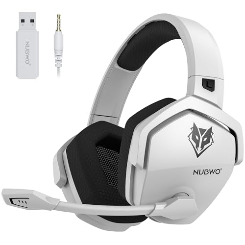 NUBWO Wireless Gaming Headset with Mic for Ps5 Ps4 PC, Zero Interference, 100-Hour Battery All-Day Play, 23ms Sync for Fortnite & Call of Duty/FPS Gamers, Triple Mode All Devices Compatible - White - color: White