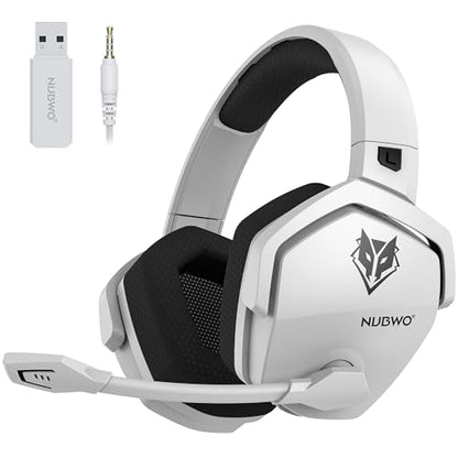 NUBWO Wireless Gaming Headset with Mic for Ps5 Ps4 PC, Zero Interference, 100-Hour Battery All-Day Play, 23ms Sync for Fortnite & Call of Duty/FPS Gamers, Triple Mode All Devices Compatible - White - color: White