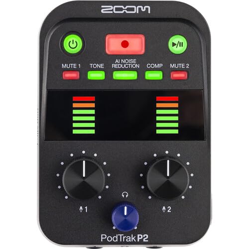 Zoom PodTrak P2 Dual USB Mic Recorder for Podcasters Bundle with 4X AA Batteries with Charger + Extreme Pro 64GB microSDXC Memory Card + Cleaning kit + 6 Pack Wire Straps