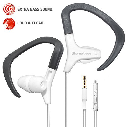NEM Universal in-Ear Sport Headphones, Noise Isolating Sweatproof Earbuds with Mic & Remote, Adjustable Earhook Wired Stereo Earphones for Running, Gym Workout, Compatible with iPhone & Samsung