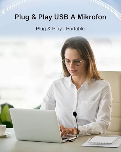 Mini USB Microphone for Computer, USB-A Interface with Gooseneck Compatible with PC and Mac for Meeting Call Voice, Plug & Play (Black)