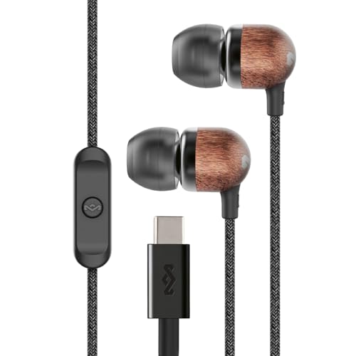 House of Marley Smile Jamaica USB-C Wired Earbuds with Microphone, in-Ear Headphones, 9.2mm Driver, Tangle-Resistant Cable, Plug-and-Play Earphones for Smartphones, Tablets & Laptops (Black) - color: Signature Black