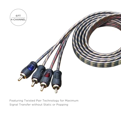 RECOIL RCI46 6ft 4-Channel RCA Audio Cable Twisted Pair Noise Reduction | 100% Oxygen Free Copper - size: 6ft