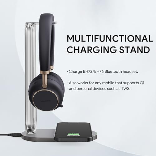 Yealink BH76 Plus Wireless Headset for Work, with BHC76 Wireless Charging Stand, Bluetooth UC Compatible Headset with Microphone Active Noise Cancelling (ANC), Retractable Hidden Mic Arm