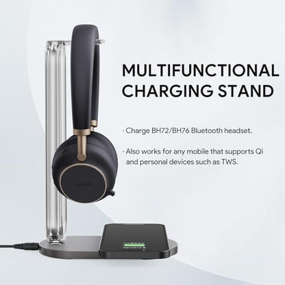Yealink BH76 Plus Wireless Headset for Work, with BHC76 Wireless Charging Stand, Bluetooth UC Compatible Headset with Microphone Active Noise Cancelling (ANC), Retractable Hidden Mic Arm