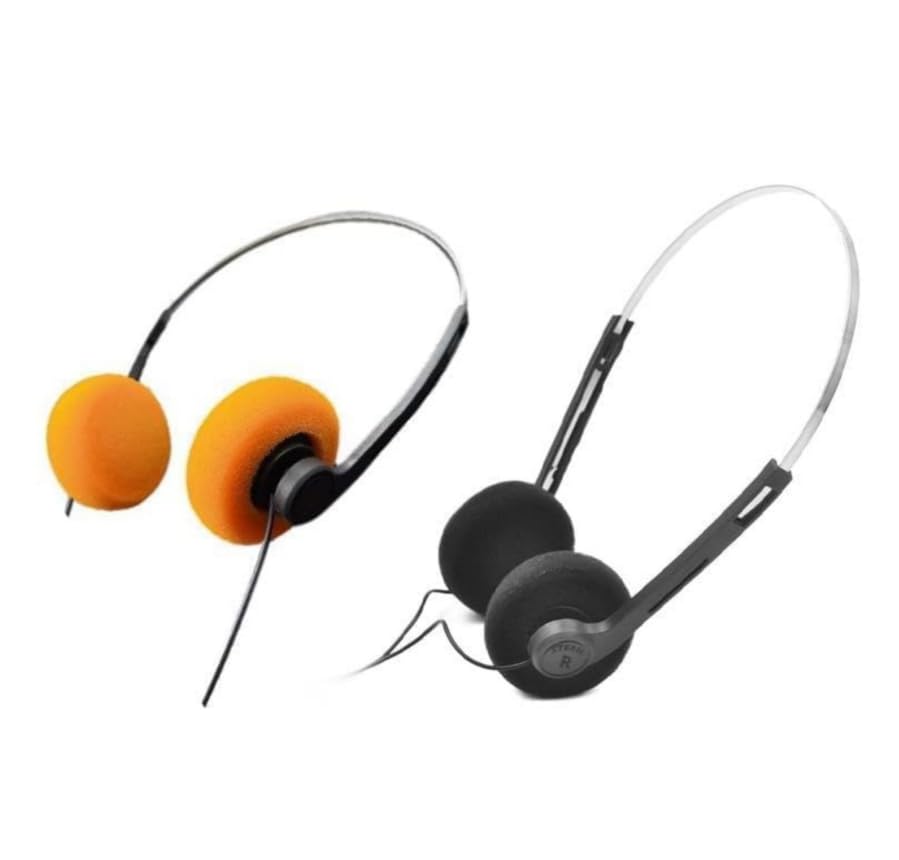 2 Pcs Retro On Ear Headphones, Wired Stereo Headphones, Headphone, Lightweight Portable Headphone with Adjustable Headband, Cassette Player, Over-Ear (Orange and Black) - color: Orange and Black